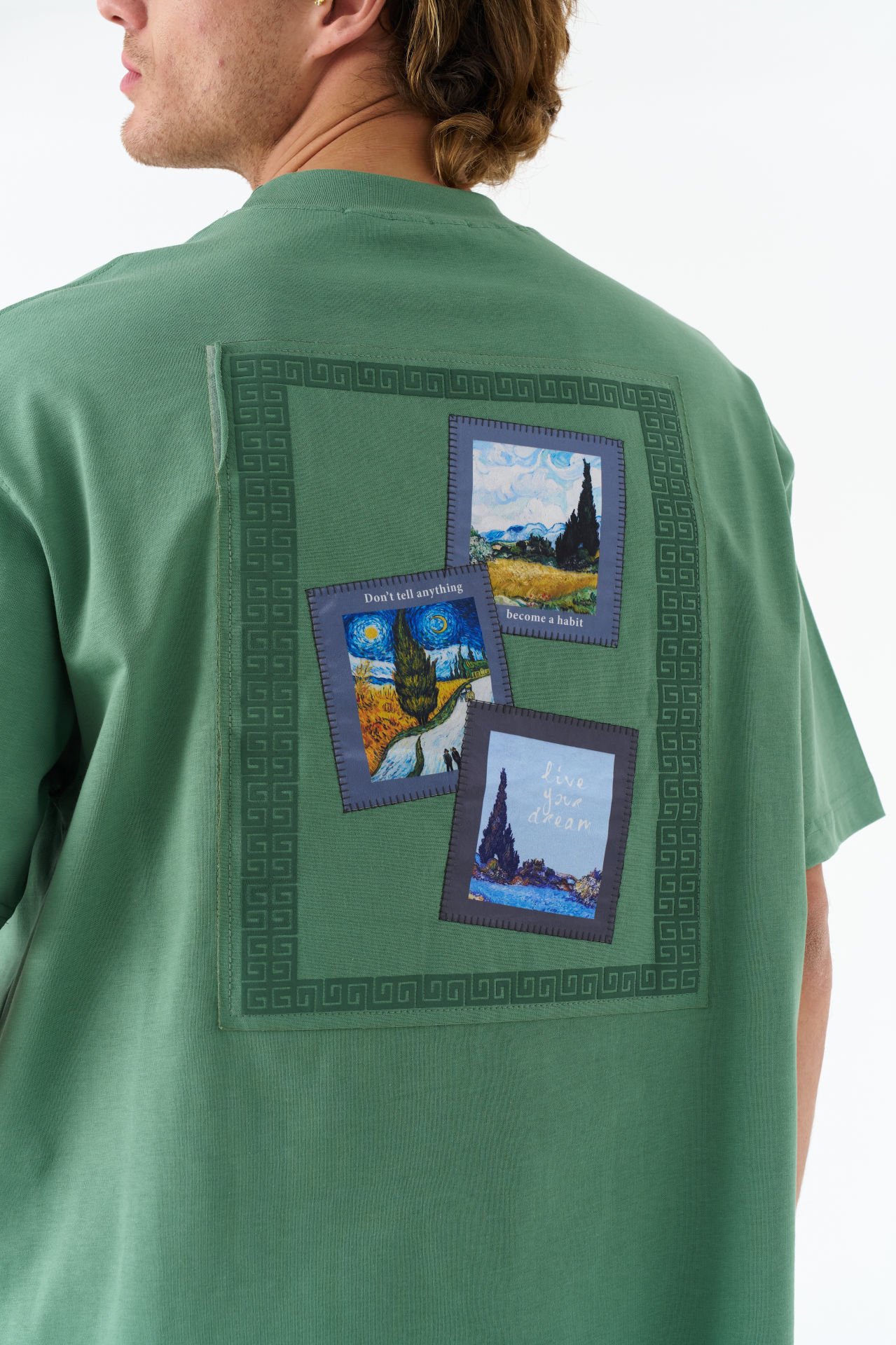 Vincent Van Gogh Baskılı Unisex Pamuk Nakışlı Yeşil T-shirt